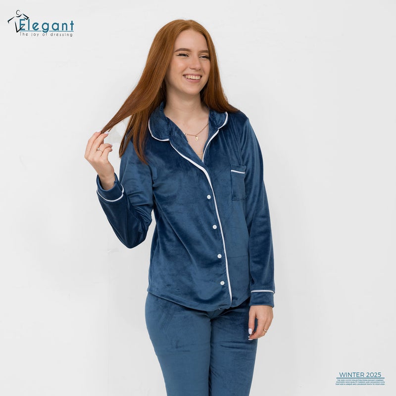 Elegant Velvet Classic Pyjama - Petroleum - Image 2